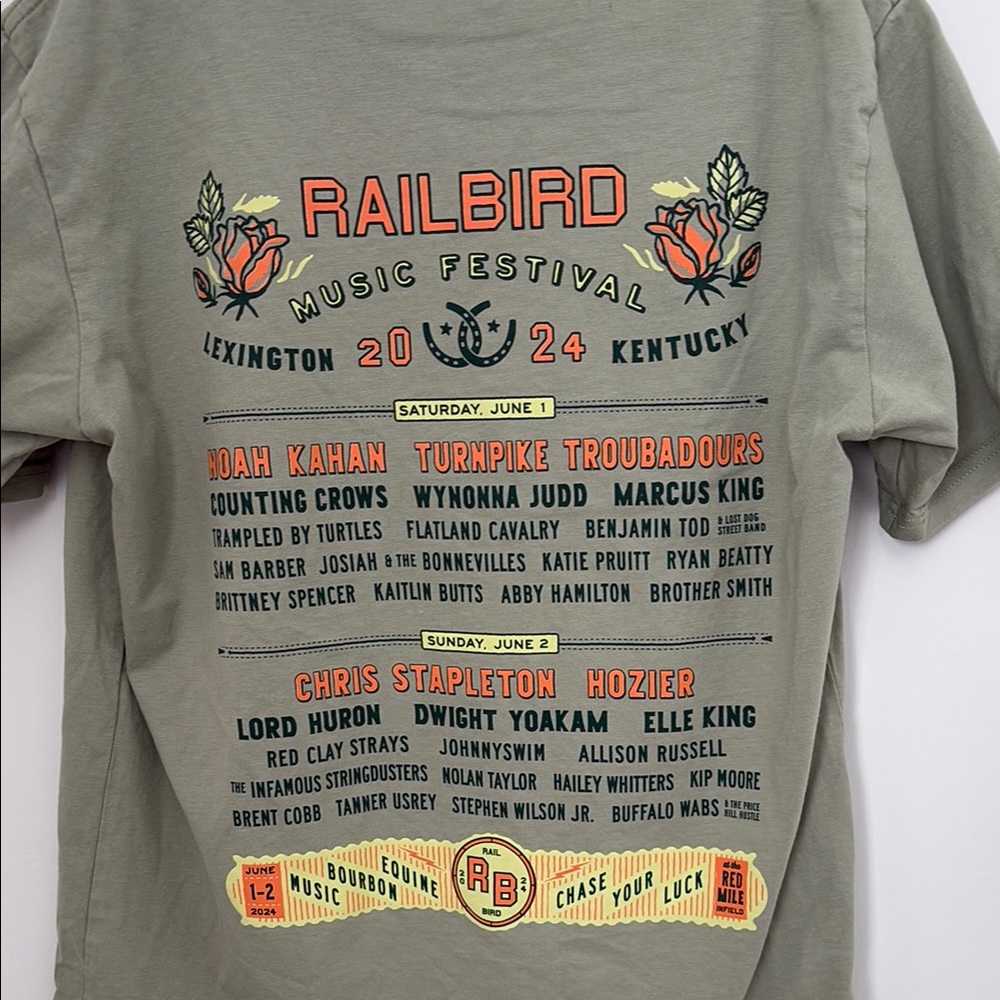 Railbird Music Festival Green Guitar Line Up T-Shirt - Picture 2 of 2